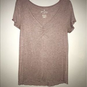 ONCE WORN pink and white striped aeo v-neck